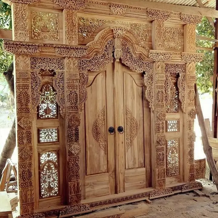 Pintu Jati Minimalis Ukiran Jepara + Kusen – Pintu Rumah Kayu Jati Solid