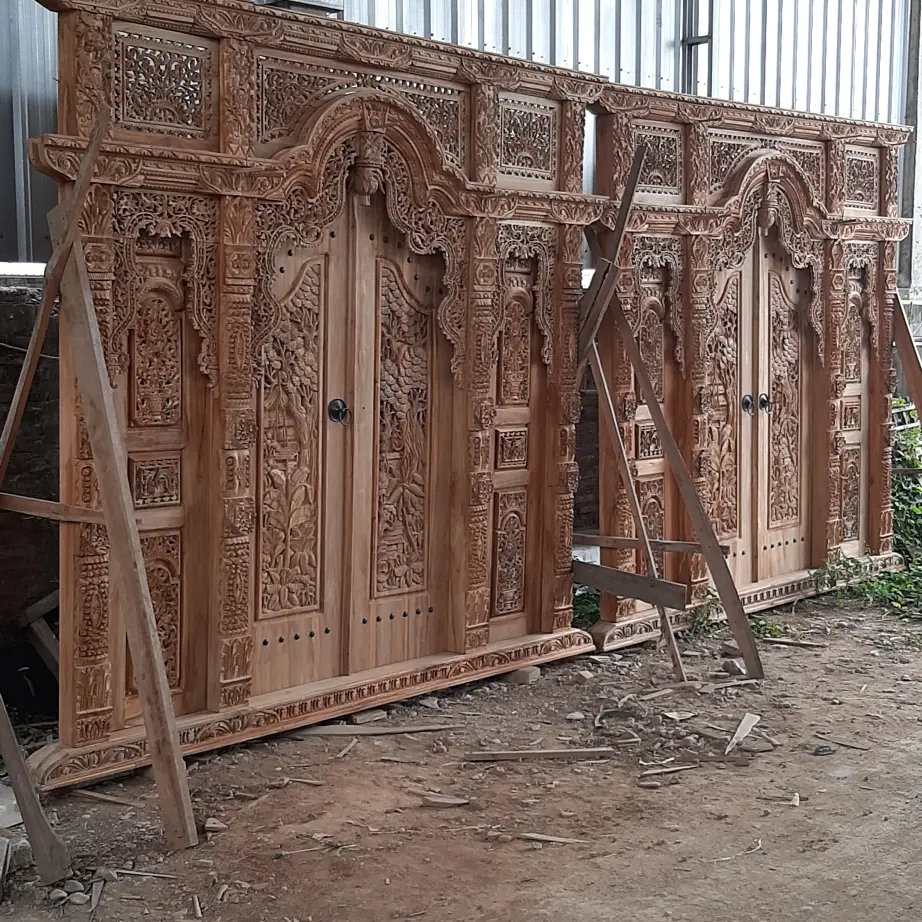 Pintu Jati Minimalis Ukiran Jepara + Kusen – Pintu Rumah Kayu Jati Solid