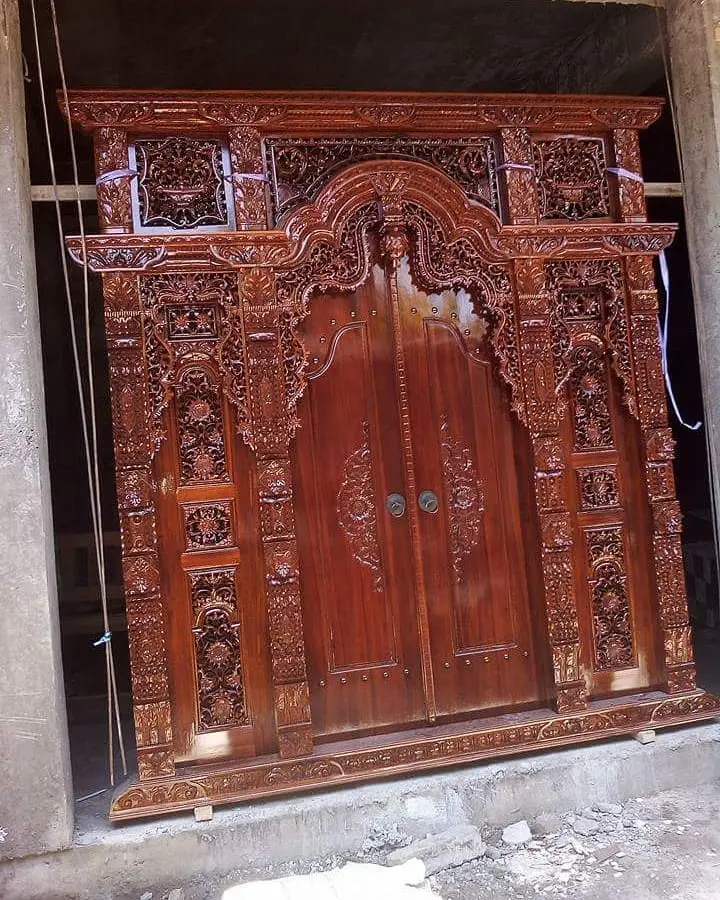 Pintu Jati Minimalis Ukiran Jepara + Kusen – Pintu Rumah Kayu Jati Solid