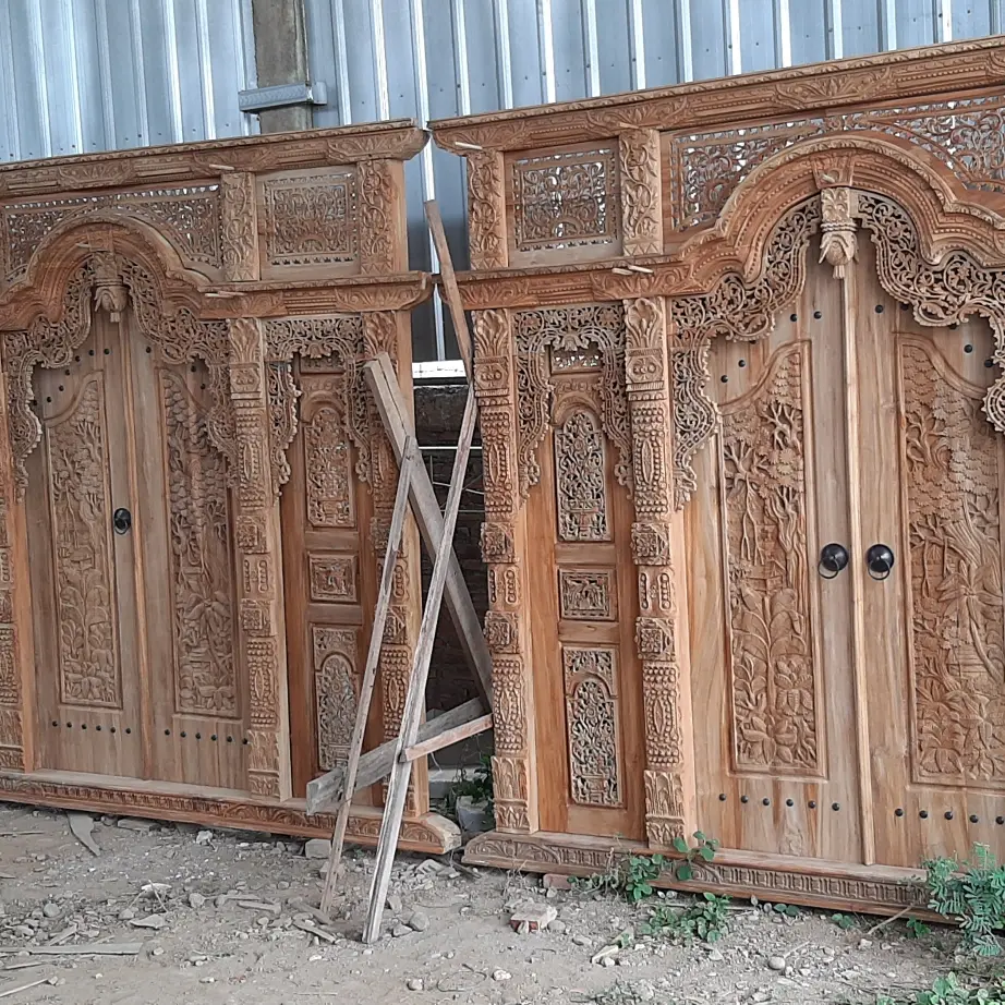 Pintu Jati Minimalis Ukiran Jepara + Kusen – Pintu Rumah Kayu Jati Solid