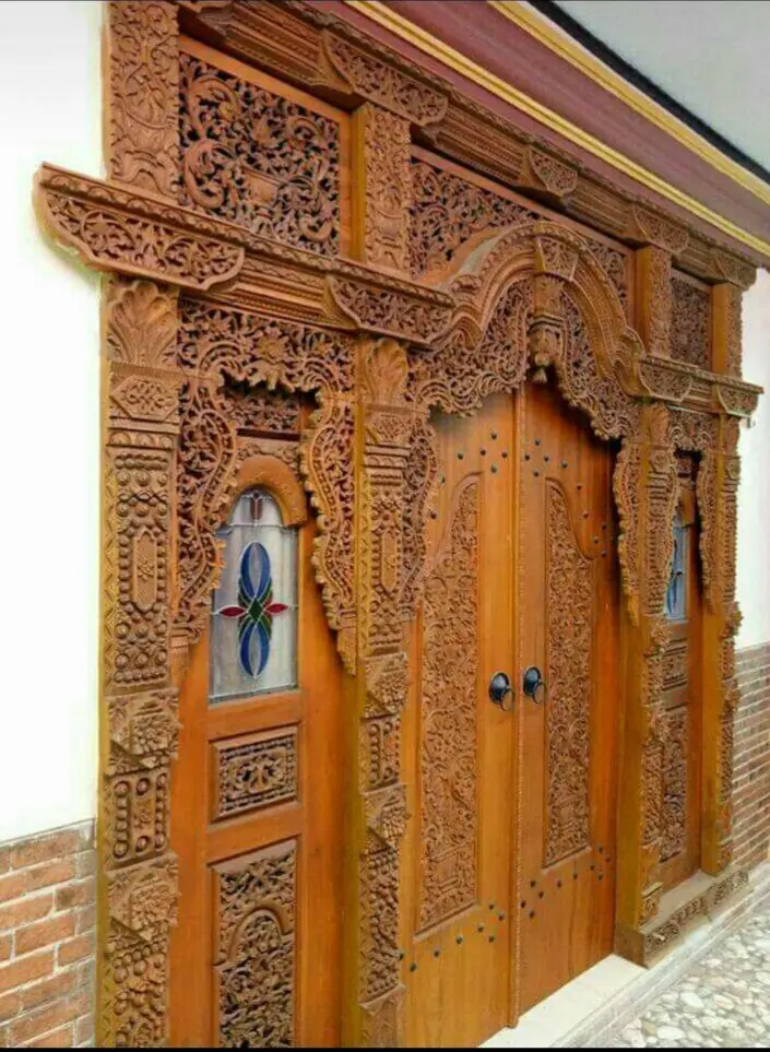 Pintu Jati Minimalis Ukiran Jepara + Kusen – Pintu Rumah Kayu Jati Solid