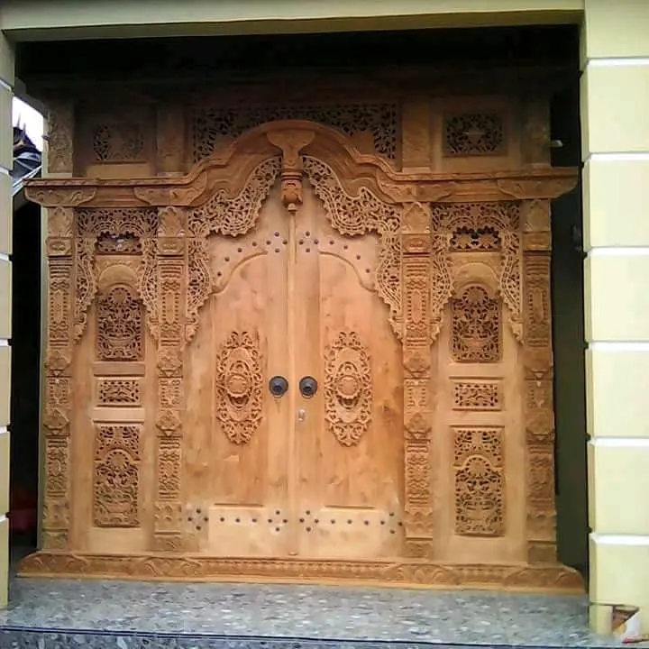 Pintu Jati Minimalis Ukiran Jepara + Kusen – Pintu Rumah Kayu Jati Solid