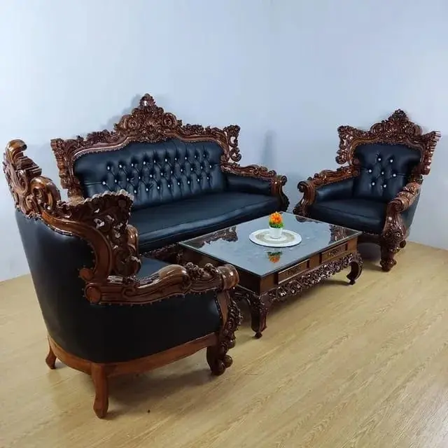 Kursi Tamu Jati Ukiran Romawi Set Meja Kursi Tamu Mewah Klasik Kayu Jati Solid