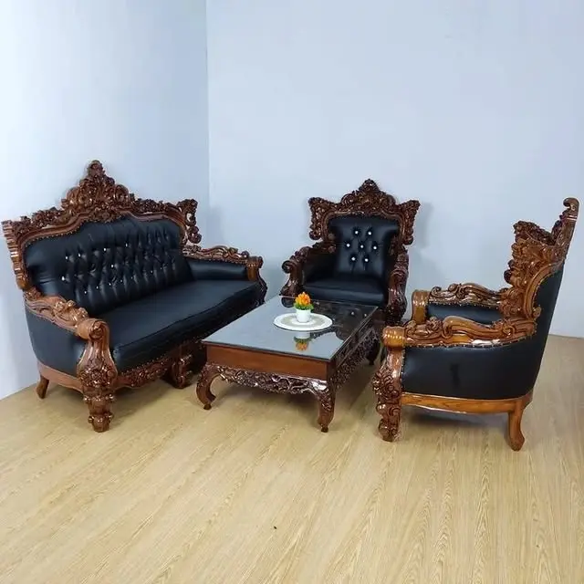 Kursi Tamu Jati Ukiran Romawi Set Meja Kursi Tamu Mewah Klasik Kayu Jati Solid
