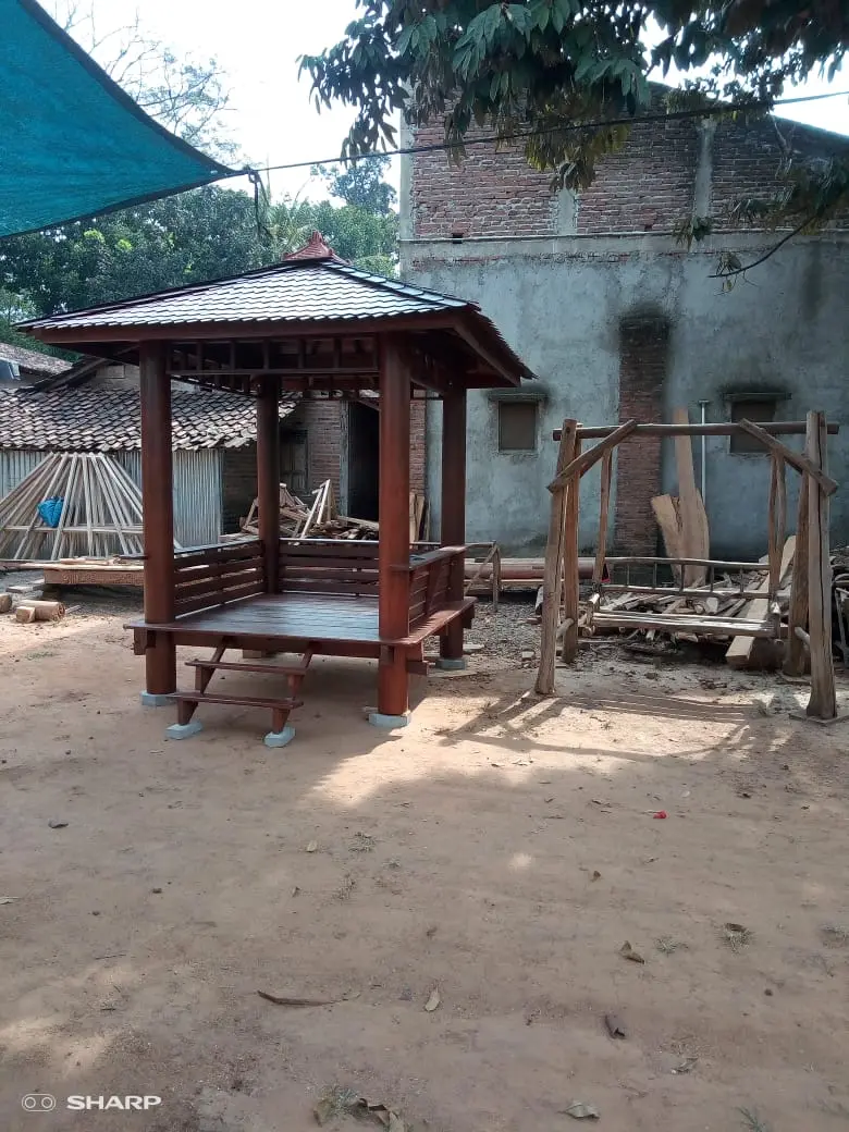 Gazebo Villa estetik - Gazebo Kayu Solid -  Gazebo Unik Natural