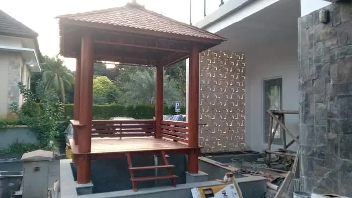 Gazebo Villa estetik - Gazebo Kayu Solid -  Gazebo Unik Natural