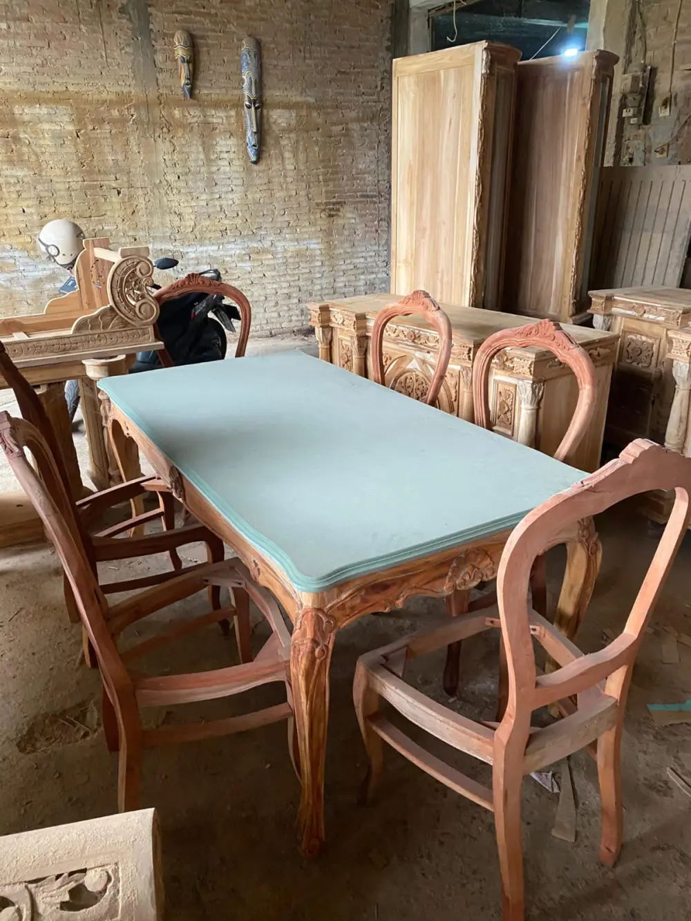 Meja Makan Cat Duco Putih, Meja Makan Minimalis Modern dan Estetik, Meja Makan Kekinian