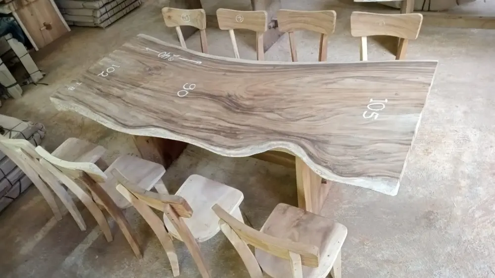 Meja Makan Kayu Trembesi Utuh 6 Meter – Solid Slab Suar Wood Natural Meja Meeting / Dining Table Premium