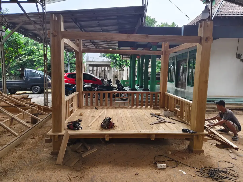 GAZEBO KAYU JATI UKIRAN MINIMALIS – GAZEBO TAMAN PREMIUM NATURAL ELEGAN