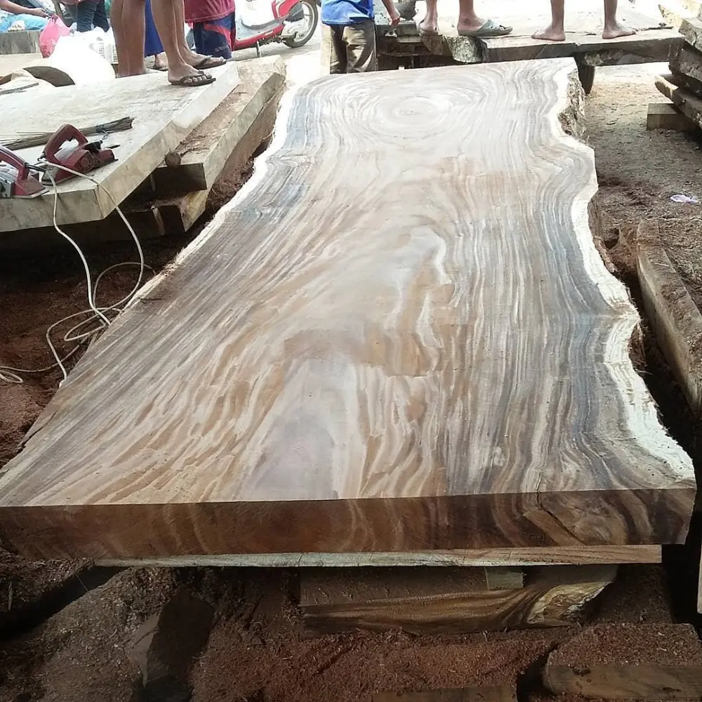 Meja Makan Trembesi Solid Panjang 300 cm – Meja Kayu Utuh Natural Premium Kaki Besi Industrial – Meja Meeting & Dining Table Mewah