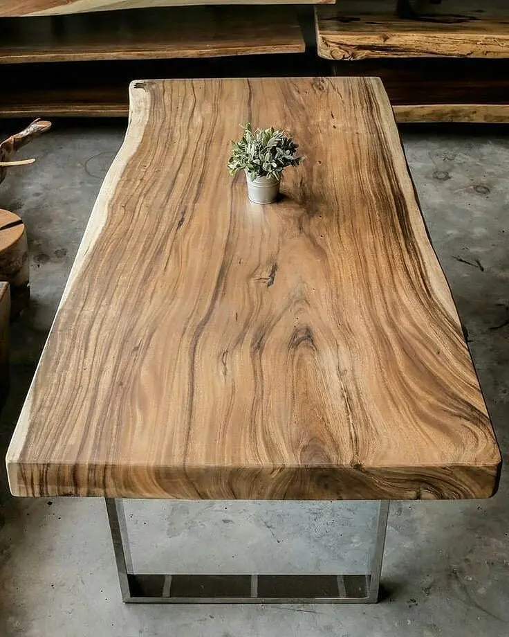 Meja Makan Trembesi Solid Panjang 300 cm – Meja Kayu Utuh Natural Premium Kaki Besi Industrial – Meja Meeting & Dining Table Mewah