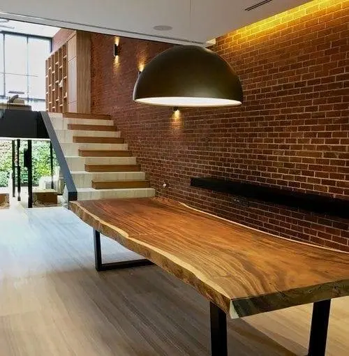 Meja Makan Trembesi Solid Panjang 300 cm – Meja Kayu Utuh Natural Premium Kaki Besi Industrial – Meja Meeting & Dining Table Mewah