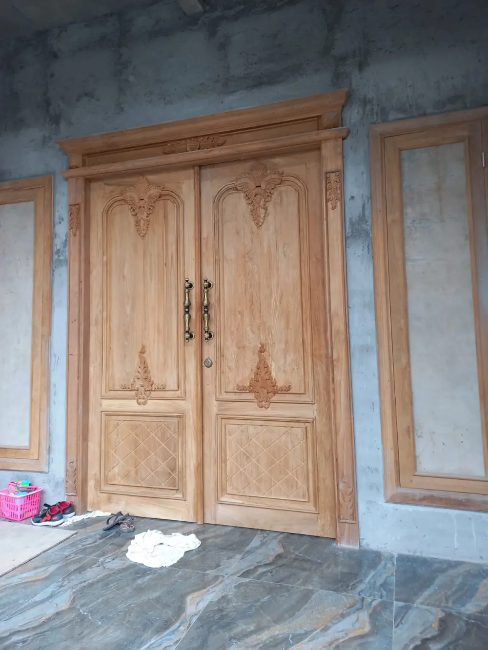 Kusen Pintu Jati Semi Ukiran Jepara – Pintu Kayu Jati Solid Minimalis Klasik – Kusen Gebyok Elegan Siap Pasang