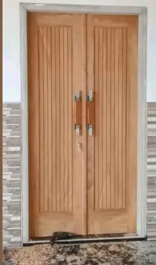 Pintu Kupu Tarung Minimalis Kayu Jati Solid + Kusen – Pintu Utama Double Door Modern Elegan Jepara - Pintu Utama