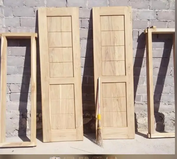 Pintu Kupu Tarung Minimalis Kayu Jati Solid + Kusen – Pintu Utama Double Door Modern Elegan Jepara - Pintu Utama