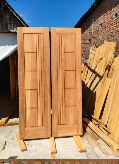 Pintu Kupu Tarung Minimalis Kayu Jati Solid + Kusen – Pintu Utama Double Door Modern Elegan Jepara - Pintu Utama