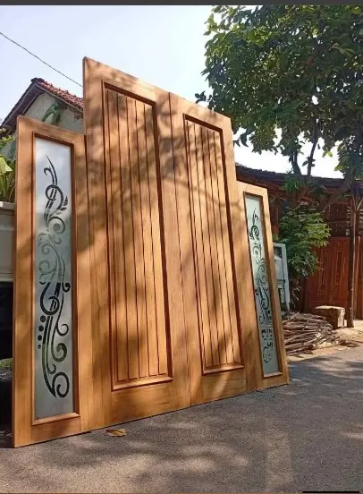 Pintu Kupu Tarung Minimalis Kayu Jati Solid + Kusen – Pintu Utama Double Door Modern Elegan Jepara - Pintu Utama