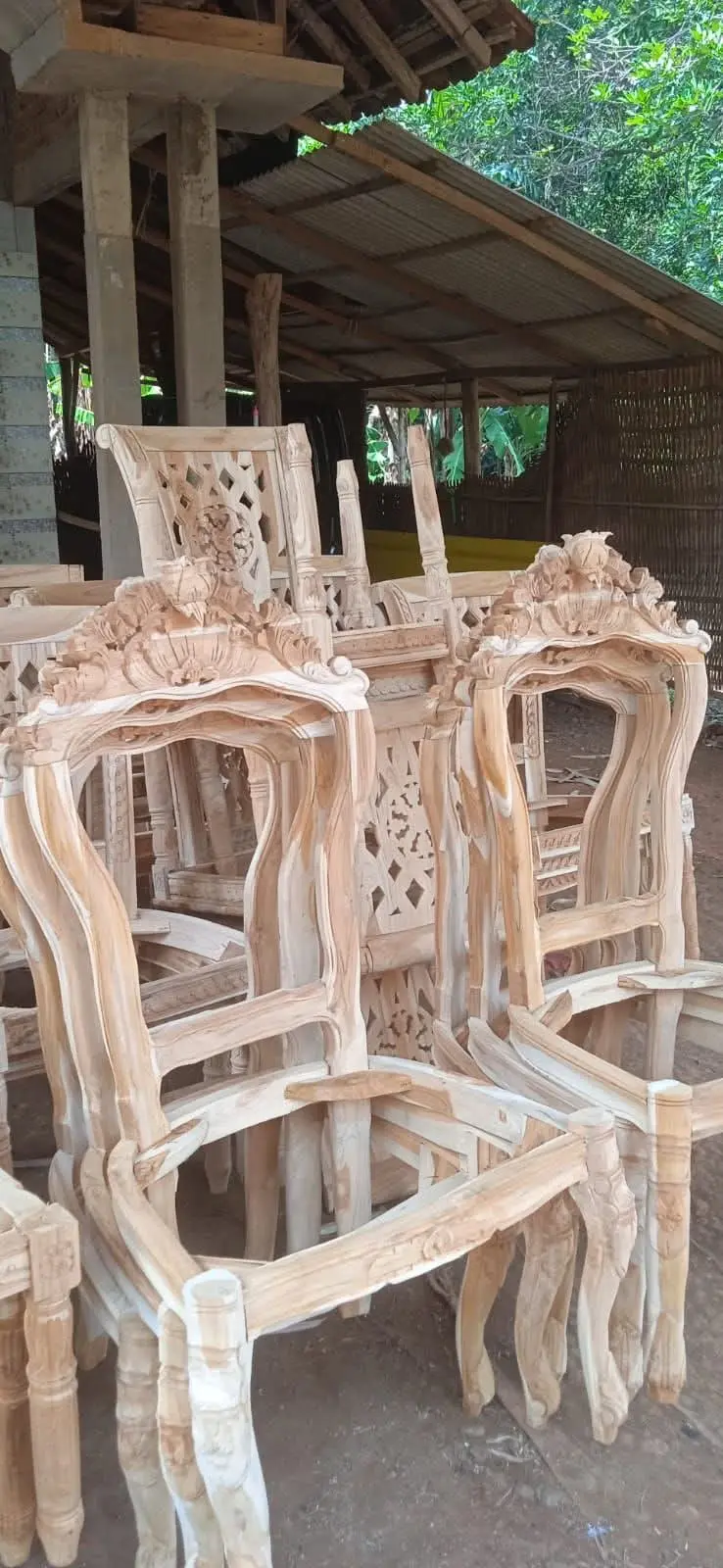 MEJA MAKAN SET UKIR KLASIK MEWAH KAYU JATI PREMIUM