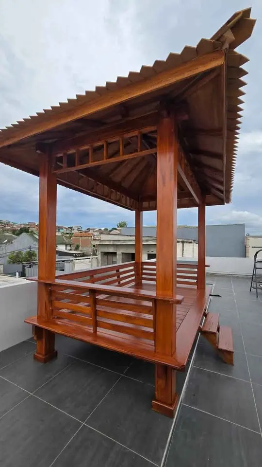GAZEBO MINIMALIS KAYU JATI 2x2 METER – KNOCK DOWN
