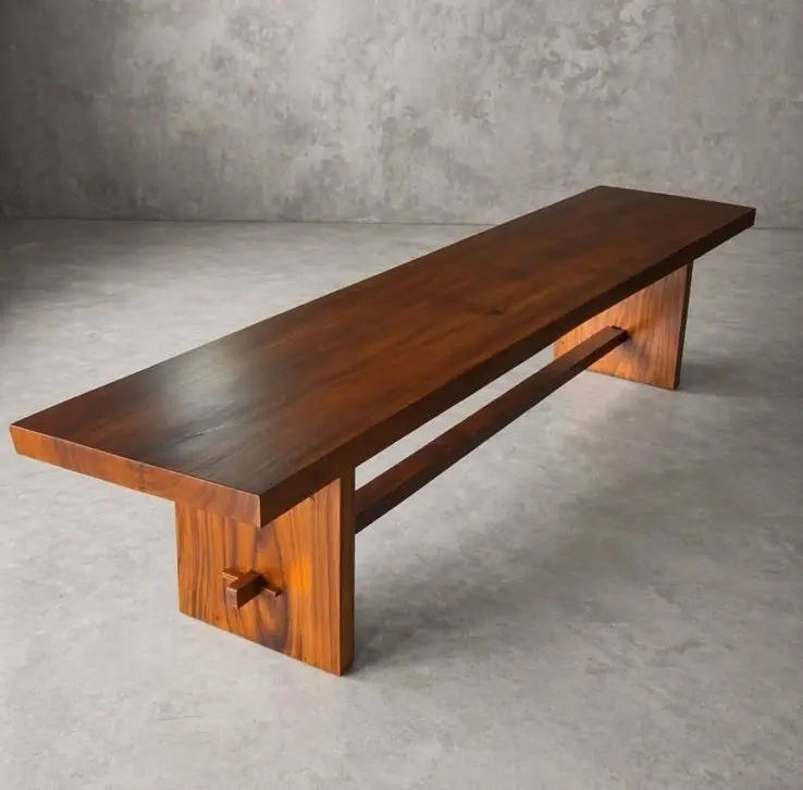 MEJA MAKAN / MEJA KONSUL KAYU TREMBESI SOLID 3 METER + 2 BANGKU – NATURAL MEWAH & SUPER KOKOH