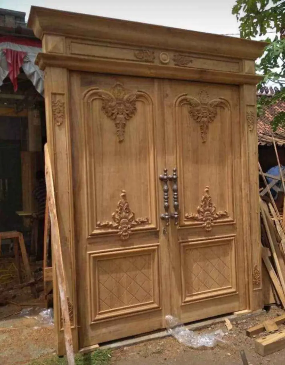 Kusen Pintu Jati Semi Ukiran Jepara – Pintu Kayu Jati Solid Minimalis Klasik – Kusen Gebyok Elegan Siap Pasang
