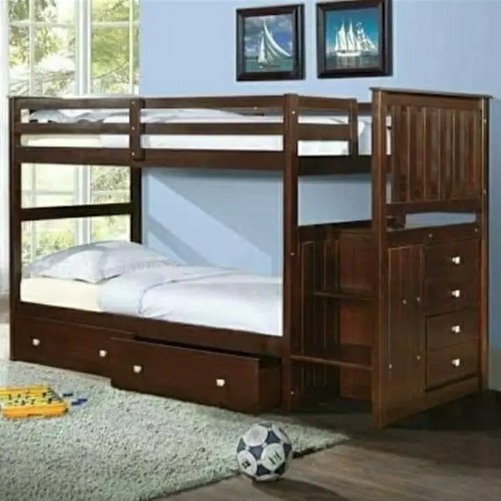 tempat tidur tingkat anak, ranjang susun minimalis, tempat tidur tingkat kayu jati