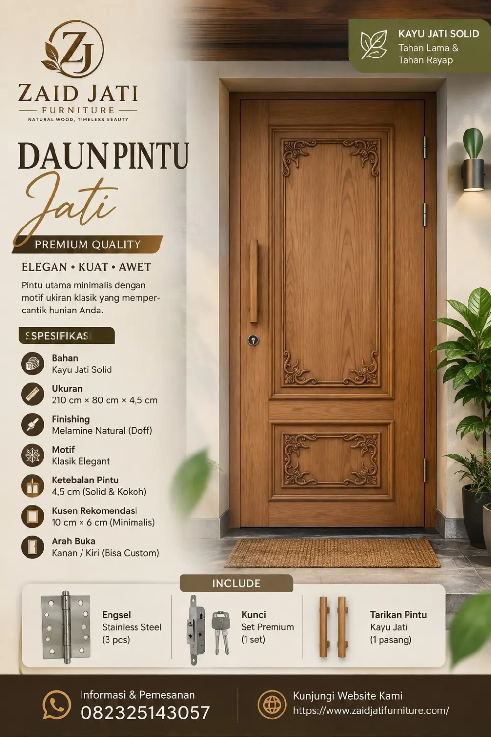 DAUN PINTU JATI SOLID – MINIMALIS ELEGAN & BERKELAS