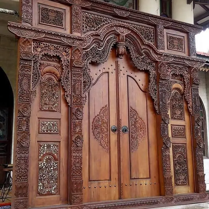 Pintu Jati Minimalis Ukiran Jepara + Kusen – Pintu Rumah Kayu Jati Solid