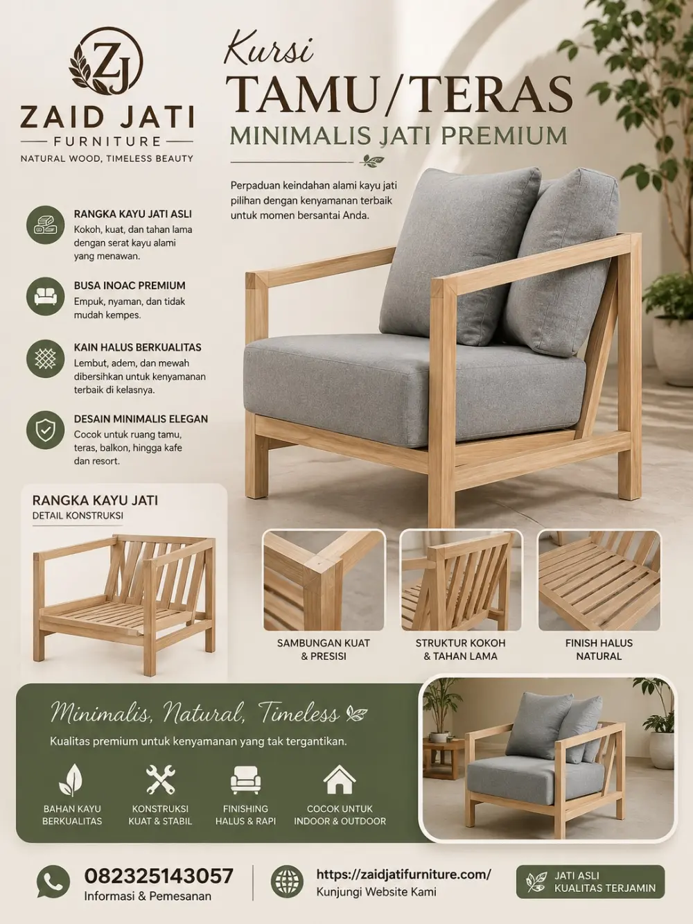 Kursi Tamu/Teras Minimalis Jati Premium
