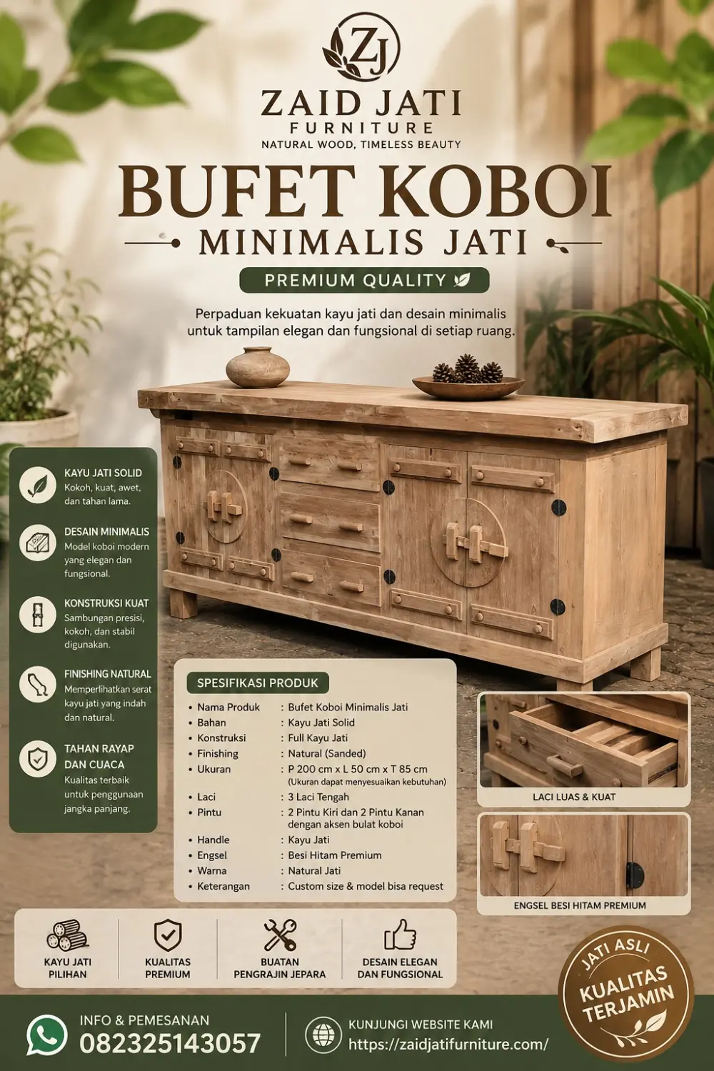 Bufet Koboi Minimalis Kayu Jati